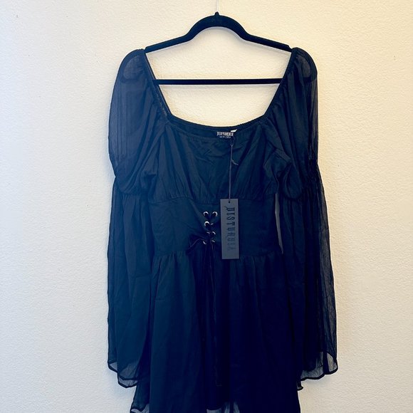 *NEW W/ TAGS* Disturbia: Bonnie Sheer Lace Up Mini Dress (Size US 8/UK 14) - Picture 2 of 10
